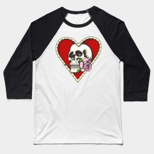 Skull with Rose in a Heart Shaped Hole Baseball T-Shirt